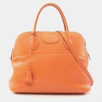 Hermes Orange Clemence Leather Bolide 35 Shoulder Handbag 