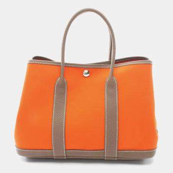 Pre Owned Hermes Orange Toile H Negonda Garden Party TPM Tote Bag