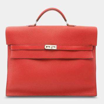 Hermes Rouge Casaque Togo Leather Kelly Depeche 38 Briefcase Busienss Bag