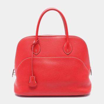 Pre Owned Hermes Red Vermillon Clemence Leather Bolide35 Handbag 