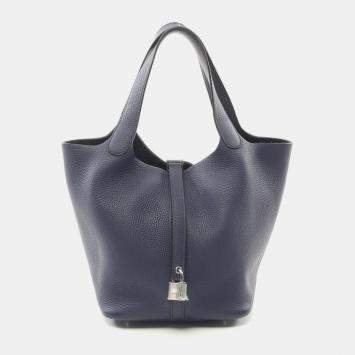 Hermes Blue Encre Taurillon Clemence Picotin Lock 22 Handbag