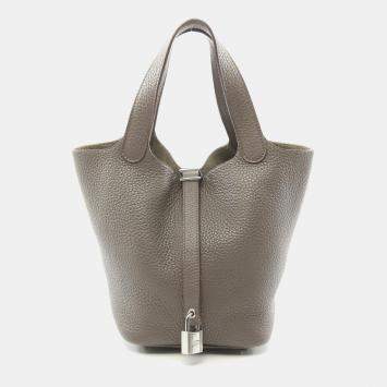 Pre Owned Hermes Etain Taurillon Clemence Picotin Lock 18 Handbag