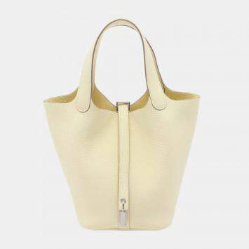 Pre Owned Hermes Yellow Tone Taurillon Clemence Leather Picotin Lock 18 Handbag