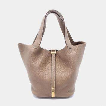 Pre Owned Hermes Etoupe Grey Clemence Leather Picotin Lock 22 Bag