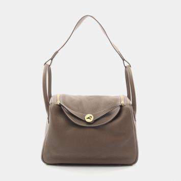 Hermes Etoupe Grey Taurillon Clemence Leather Lindy 30 Shoulder Bag