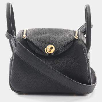 Hermes Black Taurillon Clemence Leather Lindy Mini Crossbody Bag