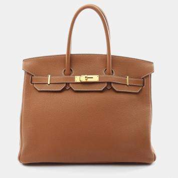 Hermes Brown Gold Togo Leather Birkin 35 Handbag