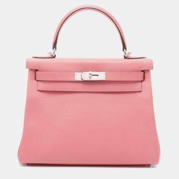 Hermes Rose Dete Evercolor Leather Kelly 28 Shoulder Bag