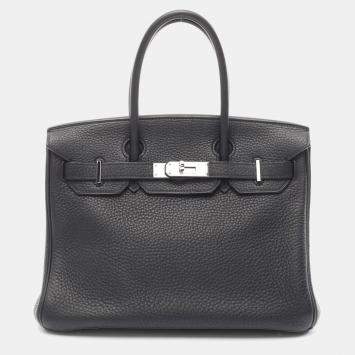 Hermes Black Taurillon Clemence Leather Birkin 30 Handbag