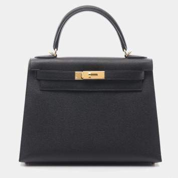 Hermes Black Epsom Leather Kelly 28 Shoulder Bag