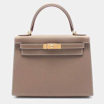 Hermes Etoupe Grey Epsom Leather Kelly 28 Shoulder Bag