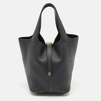 Pre Owned Hermès Noir Taurillon Clemence Leather Picotin Lock 18 Bag