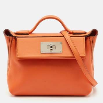 Pre Owned Hermès Orange Evercolor and Swift Leather Silver Finish 24/24 21 Bag 