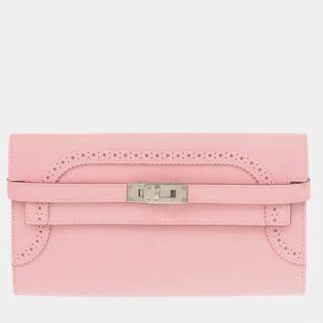 Hermes Rose Sakura Swift Leather Kelly Long Ghillies Wallet 