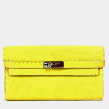 Hermes Yellow Chevre Leather Kelly Long Wallet 
