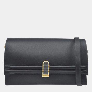 Hermes Black Satin 2Way Clutch Shoulder Bag