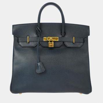 Pre Owned Hermes Blue Ocean Courchevel Haut a Courroies 32 Handbag
