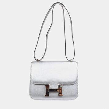 Hermes Silver Chevre Constance 18 Shoulder Bag