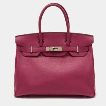 Hermes Rose Shocking/Gris Perle Chèvre De Coromandel Leather Palladium Hardware Birkin 30 Bag