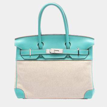 Hermes Lagon Beige Toile Officier and Swift Leather Birkin 30 Bag