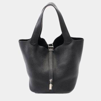 Pre Owned Hermes Black Taurillon Clemence Leather Picotin Lock 22 Bucket Bag