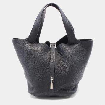 Pre Owned Hermes Black Taurillon Clemence Leather Picotin Lock 22 Bucket Bag