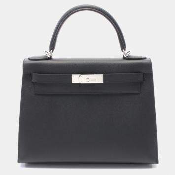 Hermes Black Epsom Leather Kelly 28 Top Handle Bag
