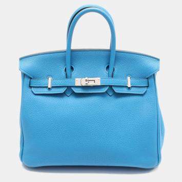 Hermes Blue Zanzibar Togo Leather Birkin 25 Top Handle Bag