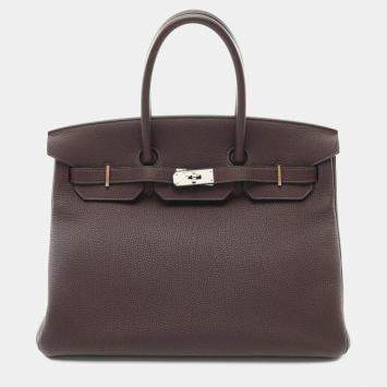 Hermes Chocolat Togo Leather Birkin 35 Top Handle Bag