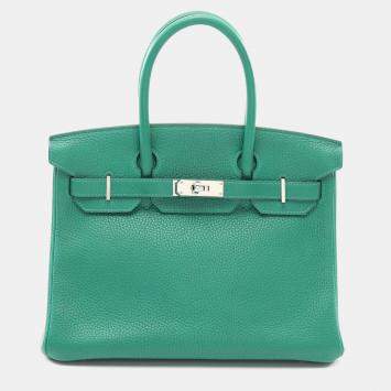 Hermes Khaki Vert Vertigo Taurillon Clemence Leather Birkin 30 Bag