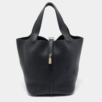 Hermès Noir Taurillon Clemence Leather Picotin Lock 22 Bag