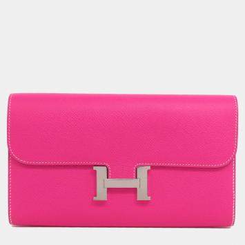 Hermes Pink Epsom Leather Constance Long Wallet