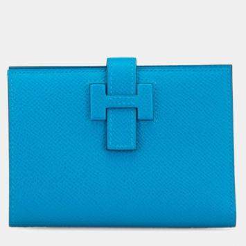 Hermes Blue Epsom Leather New H Passant Compact Bi-Fold Wallet