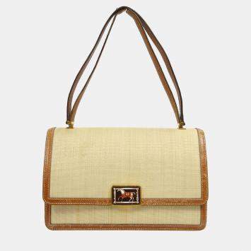 Hermes Beige Brown Crinoline Courchevel Vintage Shoulder Bag