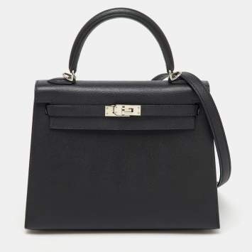 Hermes Black Epsom Leather Palladium Finish Kelly Sellier 25 Bag