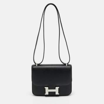 Hermes Noir Epsom Leather Palladium Finish Constance 18 Mini Bag