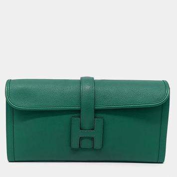 Hermes Green Leather Jige Clutch