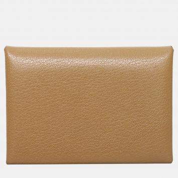 Hermes Brown Chevre de Coromandel Calvi Duo Compact Card Holder