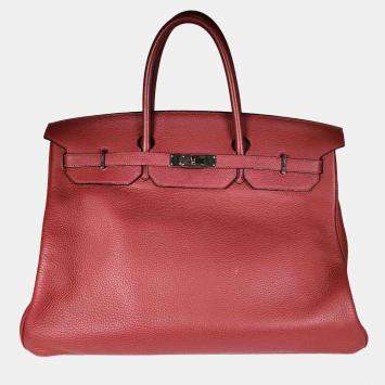 Pre Owned Hermes Rouge H Clemence with PHW Birkin 40 