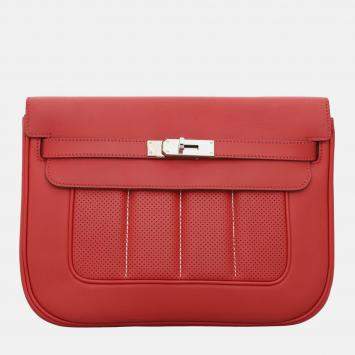 Hermes Red Leather Perforated Berline 28 Bag