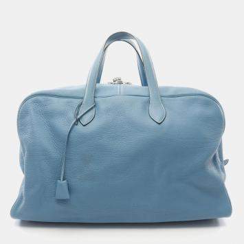 Hermes Blue Jean Clemence Leather Victoria 50 Handbag
