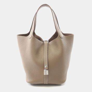 Hermes Etoupe Taurillon Clemence Picotin Lock 22 Handbag   