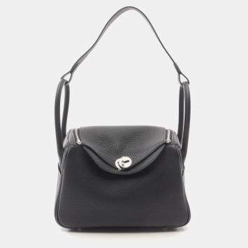 Hermes Black Taurillon Clemence Lindy 26 Shoulder Bag  