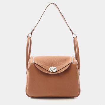 Hermes Brown Taurillon Clemence Leather Lindy 26 Shoulder Bag