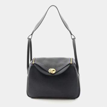 Hermes Black Taurillon Clemence Leather Lindy 26 Shoulder Bag