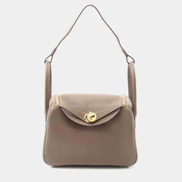 Hermes Brown Taurillon Clemence Leather Lindy 26 Shoulder Bag