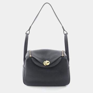Hermes Black Taurillon Clemence Leather Lindy 26 Shoulder Bag