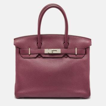 Hermes Tosca Taurillon Clemence Leather Palladium Finish Birkin 30 Bag