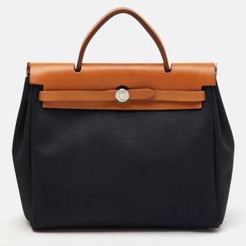 Pre Owned Hermès Black/Natural Toile and Vache Hunter Herbag 31 Bag