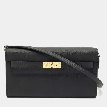 Hermès Noir Epsom Leather Kelly To Go Wallet